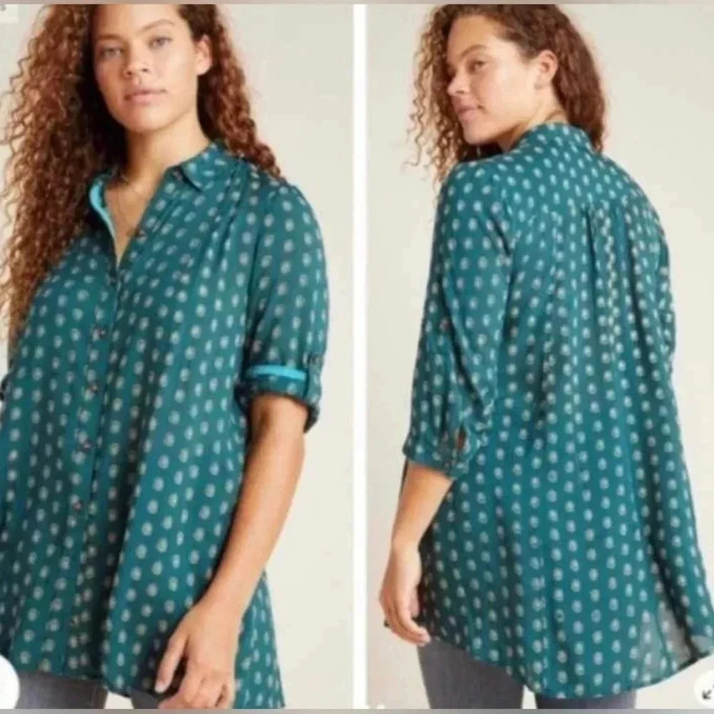 Mauve By Anthropologie Button Down Shirt Roll Tab Sleeves Size XS